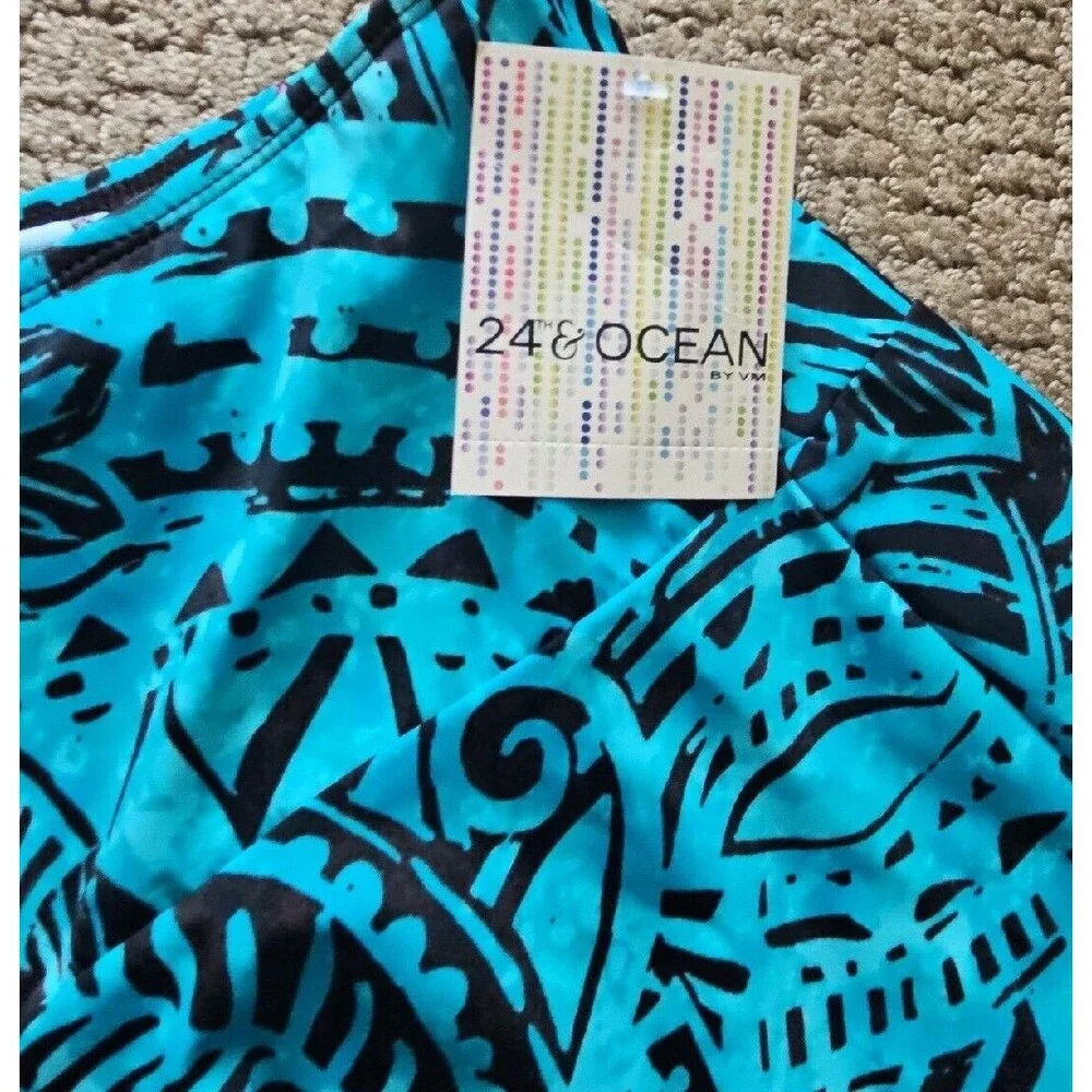NWT 24th & Ocean Turquoise Brown Mid Waist Skirted Hipster Bikini Swim Bottom XL - Picture 3 of 10